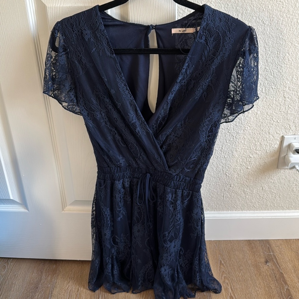 Francesca’s Navy Lace Romper